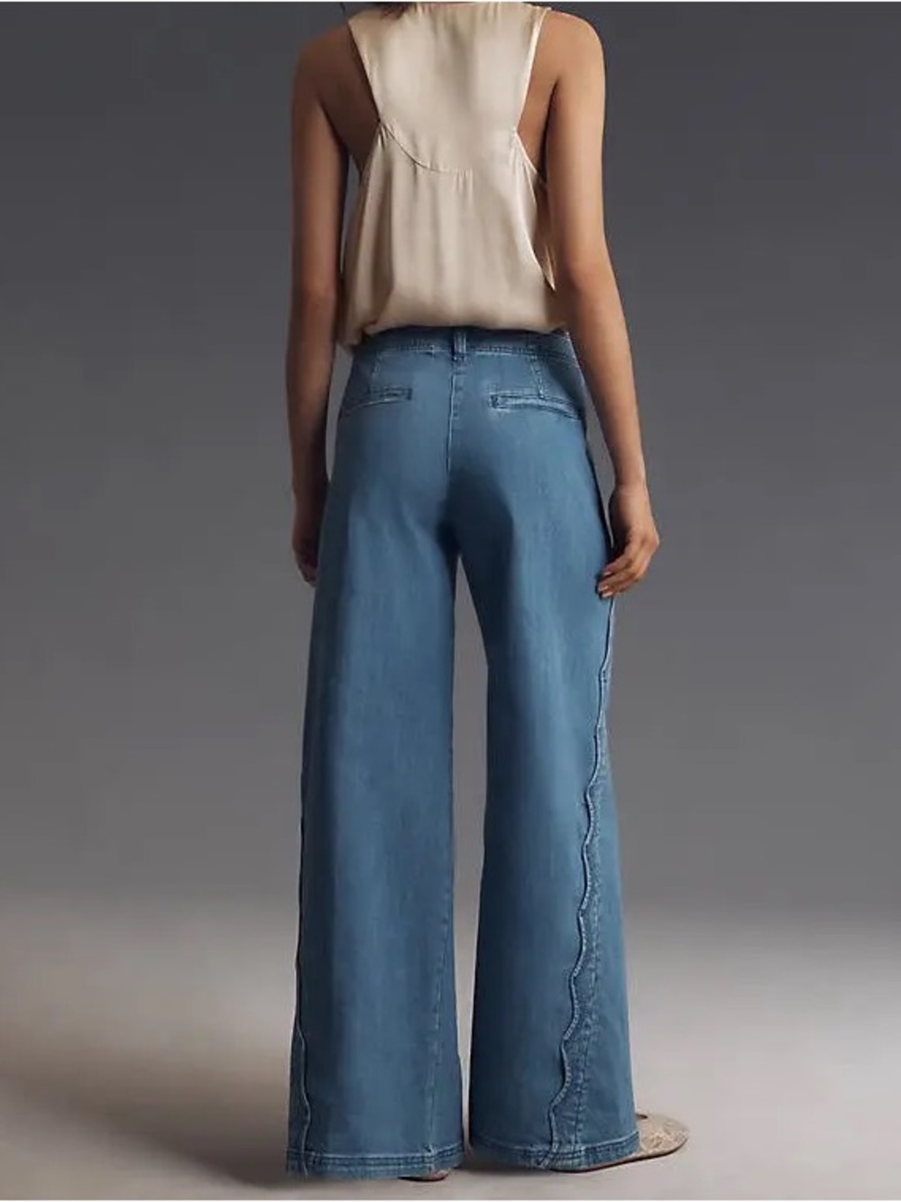 Maeve Scallop Edge Wide Leg Blue Jeans Boho Slouchy Cottagecore Size 29 - Picture 3 of 11
